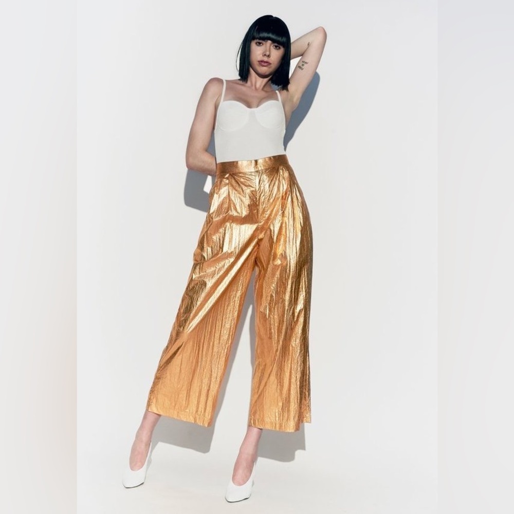 Music festival Wide leg Kurt Lyle Jonah Pant Burnt Gold metallic cropped pant